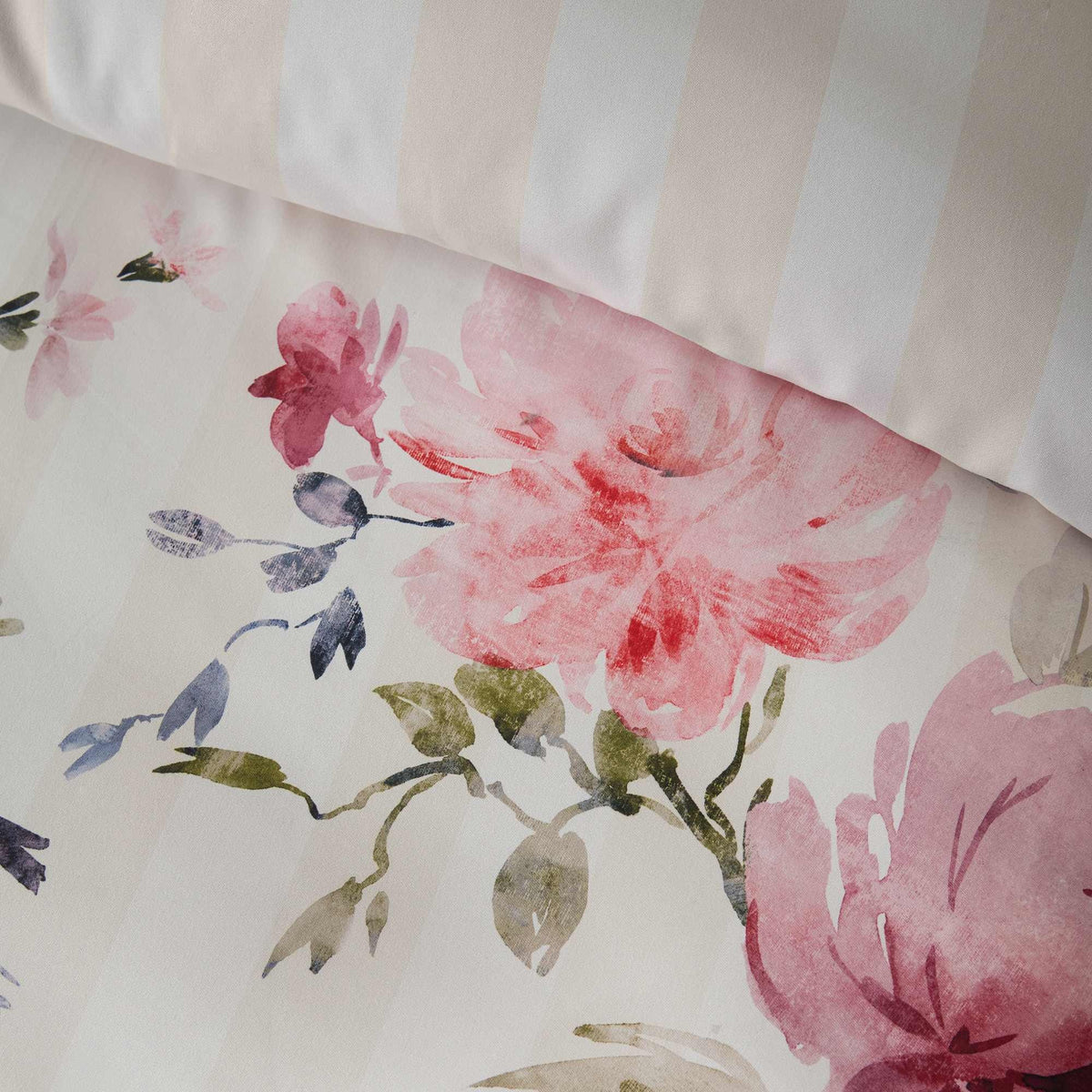 Floral Stripe Cream Duvet Cover Set - King