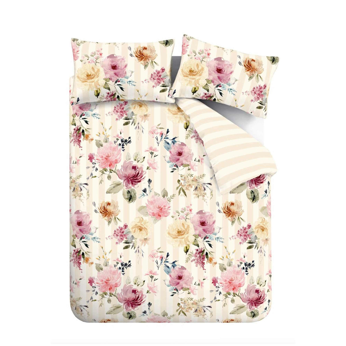 Floral Stripe Cream Duvet Cover Set - King
