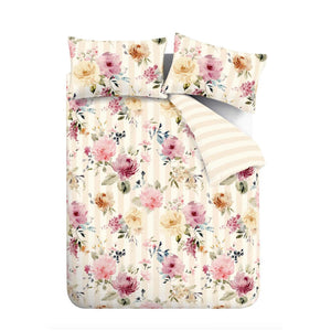 Floral Stripe Cream Duvet Cover Set - King