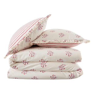 Hand Gathered Posy Cream / Red Duvet Cover Set - Super King