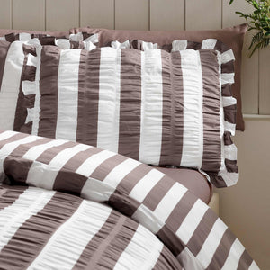 Seersucker Frill Stripe Chocolate Duvet Cover Set - Double