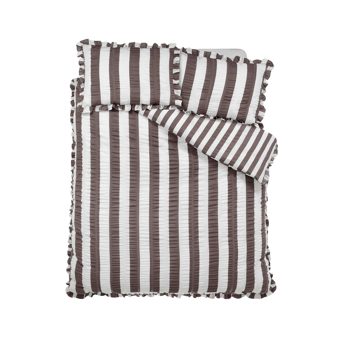 Seersucker Frill Stripe Chocolate Duvet Cover Set - Super King