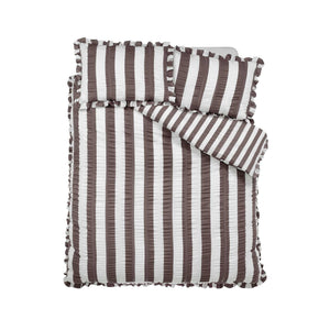 Seersucker Frill Stripe Chocolate Duvet Cover Set - Super King
