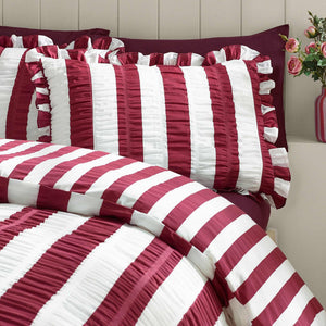 Seersucker Frill Stripe Plum Duvet Cover Set - King