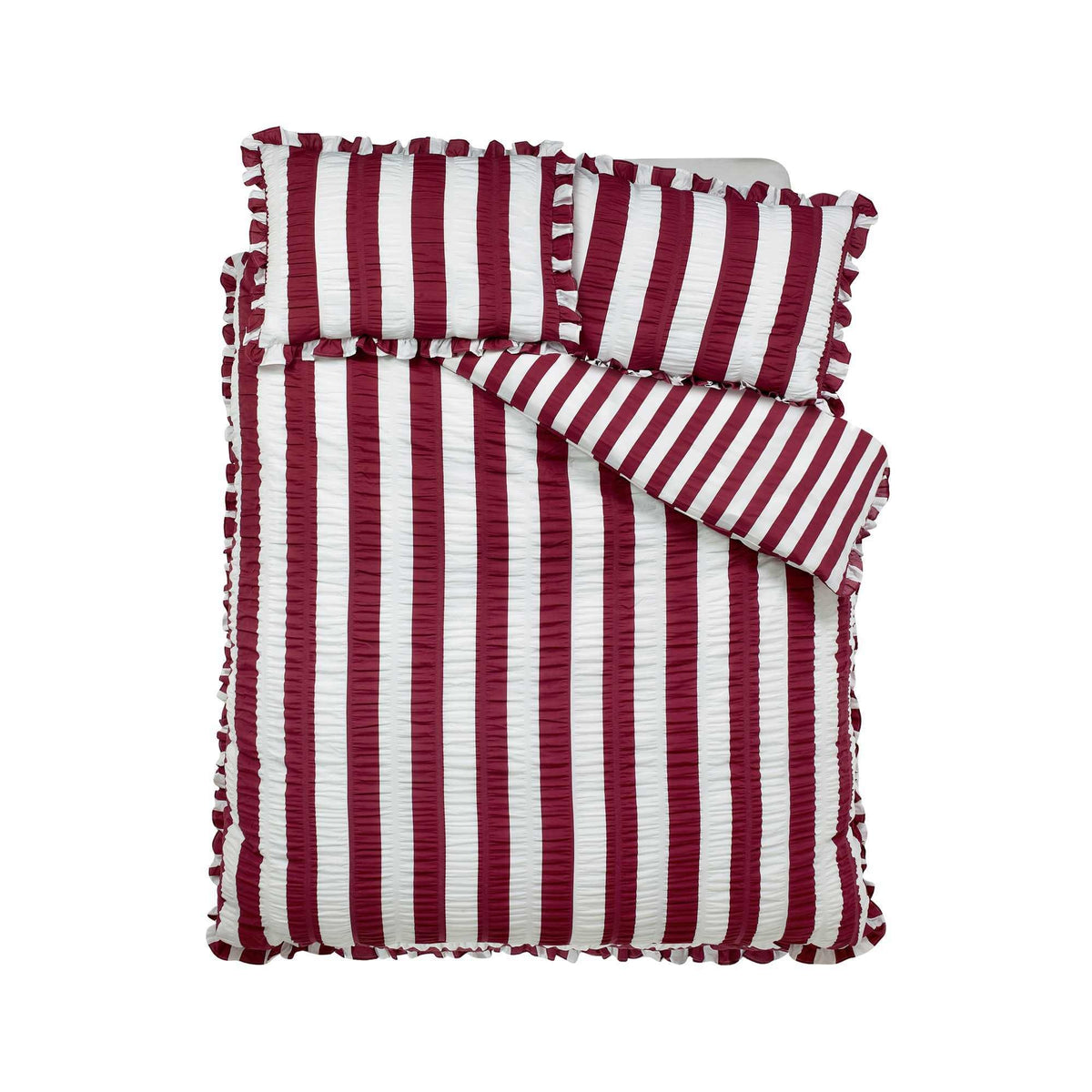 Seersucker Frill Stripe Plum Duvet Cover Set - King