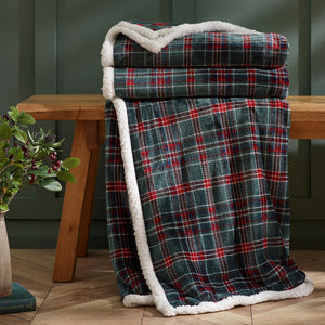 Tartan Sherpa Check Green Throw