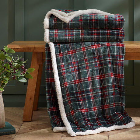 Tartan Sherpa Check Green Throw - DUVET COVERS - Beattys of Loughrea