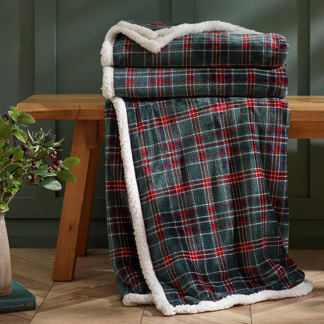 Tartan Sherpa Check Green Throw