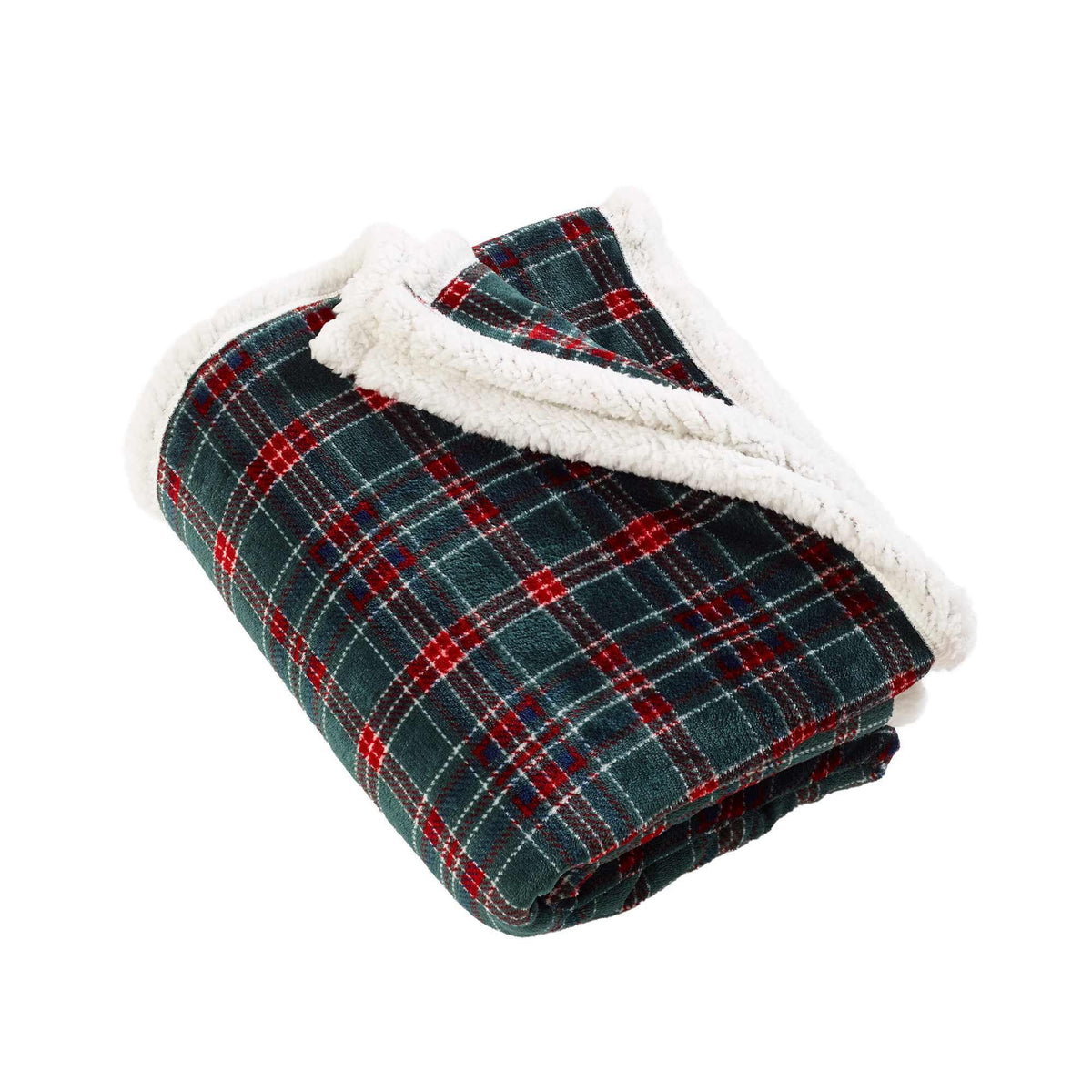 Tartan Sherpa Check Green Throw