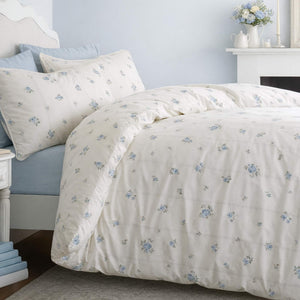 Vintage Rosebud Lace Blue Duvet Cover Set - King