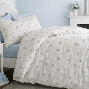 Vintage Rosebud Lace Blue Duvet Cover Set - King
