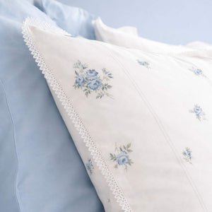 Vintage Rosebud Lace Blue Duvet Cover Set - King