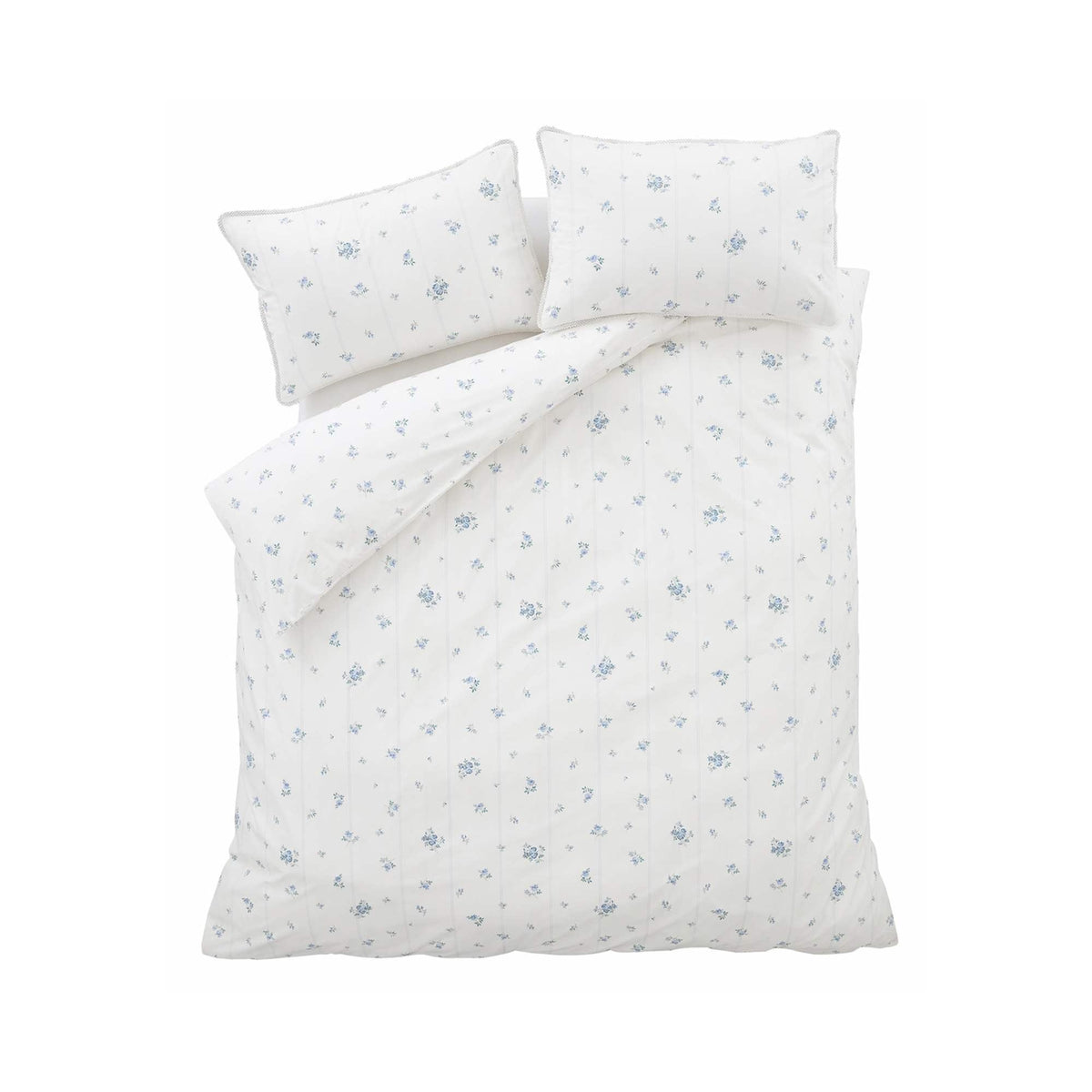Vintage Rosebud Lace Blue Duvet Cover Set - King