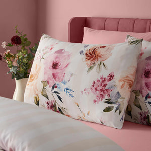 Floral Stripe Cream Duvet Cover Set - Double