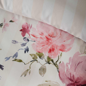 Floral Stripe Cream Duvet Cover Set - Double