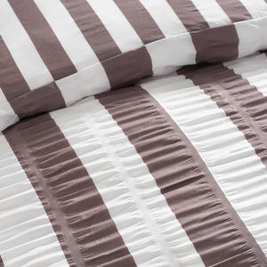 Seersucker Frill Stripe Chocolate Duvet Cover Set - King
