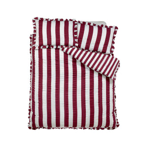 Seersucker Frill Stripe Plum Duvet Cover Set - Double