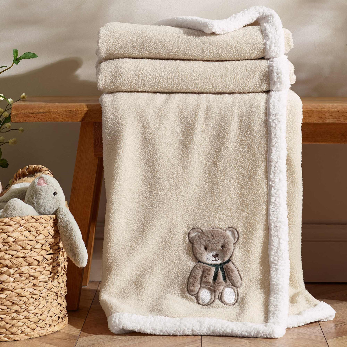 Sherpa Teddy Bear Natural Throw
