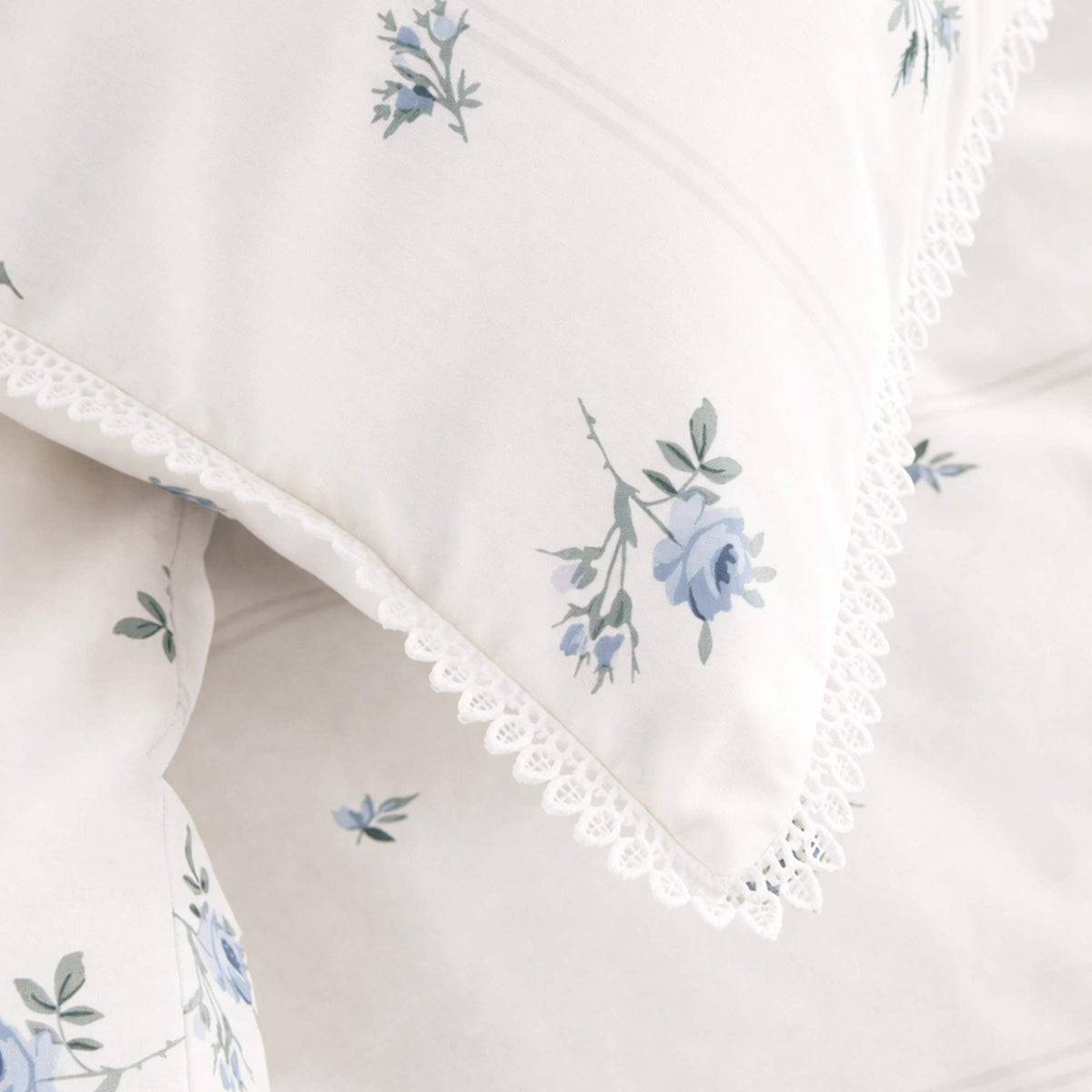 Vintage Rosebud Lace Blue Duvet Cover Set - Double