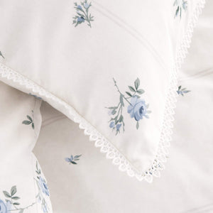 Vintage Rosebud Lace Blue Duvet Cover Set - Double