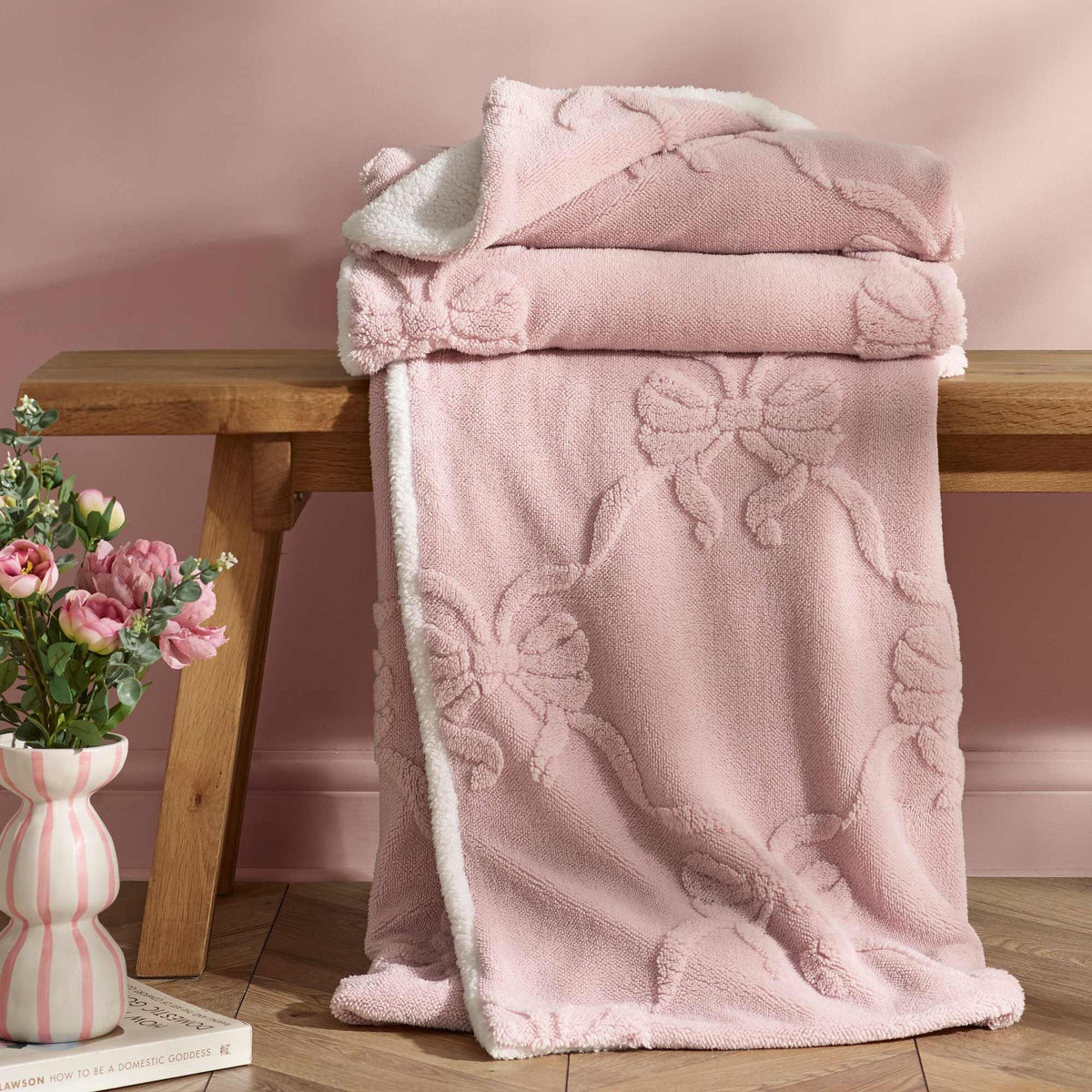 Carved Bow Pink Throw
