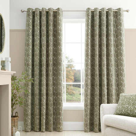 Chenille Leaves Green Eyelet Curtains - 66" x 90" - DUVET COVERS - Beattys of Loughrea