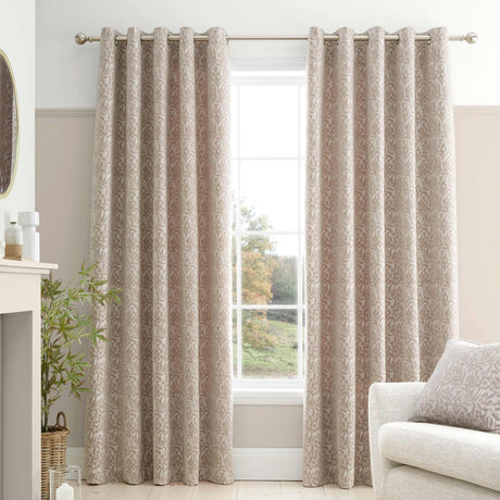 Chenille Leaves Natural Eyelet Curtains - 66" x 72" - DUVET COVERS - Beattys of Loughrea