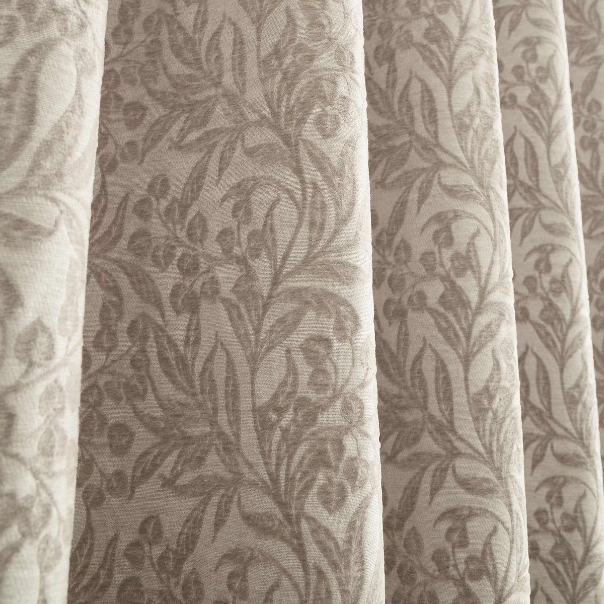 Chenille Leaves Natural Eyelet Curtains - 66" x 72"