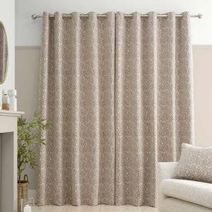 Chenille Leaves Natural Eyelet Curtains - 90" x 90"