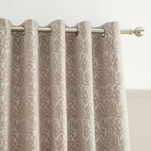 Chenille Leaves Natural Eyelet Curtains - 90" x 90"