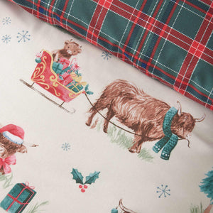 Christmas Highland Cow Natural Duvet Cover Set - King