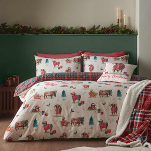 Christmas Highland Cow Natural Duvet Cover Set - King