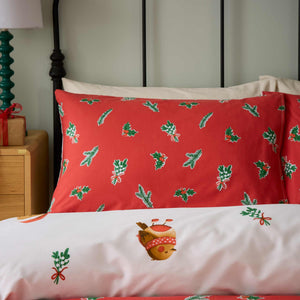 Christmas Robins Red Duvet Cover Set - King