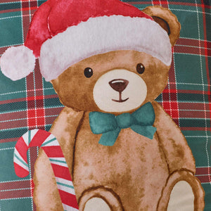Christmas Tartan Teddy Bear Green Filled Cushion - 45 x 45cm
