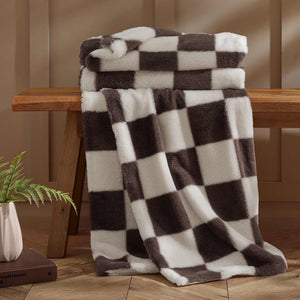 Cosy Soft Checkerboard Chocolate Throw