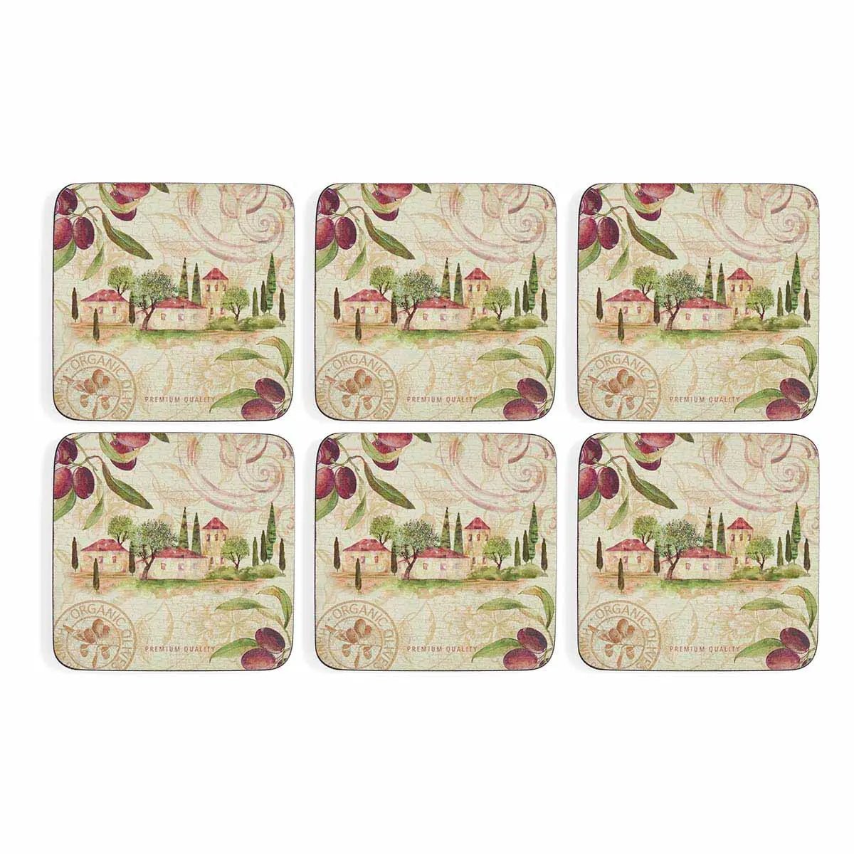 Pimpernel Olive Orchard Set of 6 Coasters 10.5cm - TABLEMATS/COASTERS - Beattys of Loughrea