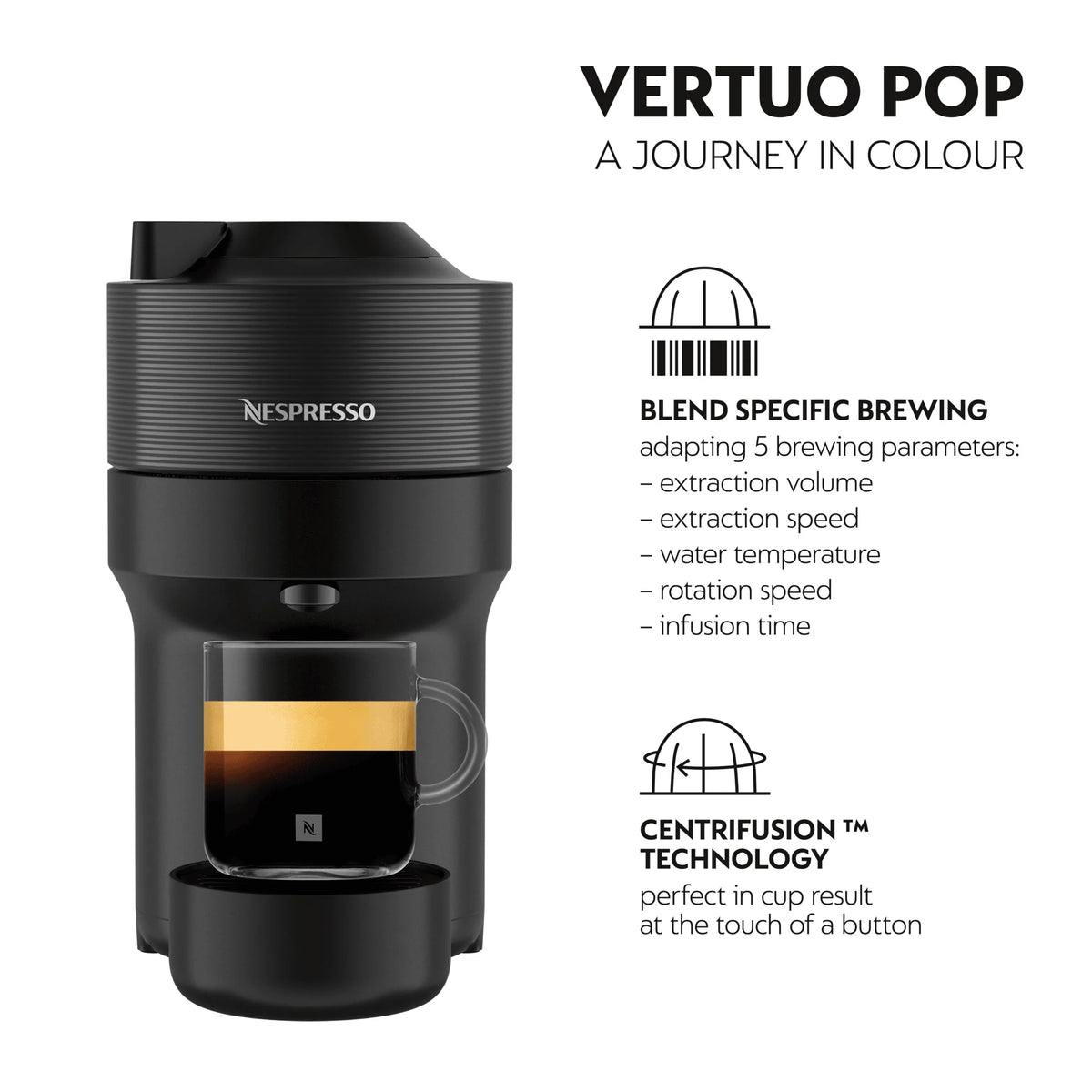 De'Longhi Nespresso Vertuo Pop ENV90.B Capsule Coffee Machine, Black - COFFEE MAKERS / ACCESSORIES - Beattys of Loughrea