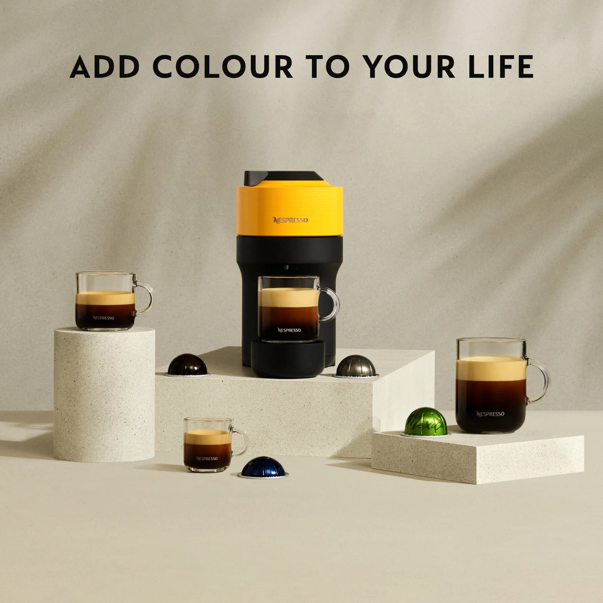 De'Longhi Nespresso Vertuo Pop ENV90.Y Capsule Coffee Machine, Yellow - COFFEE MAKERS / ACCESSORIES - Beattys of Loughrea