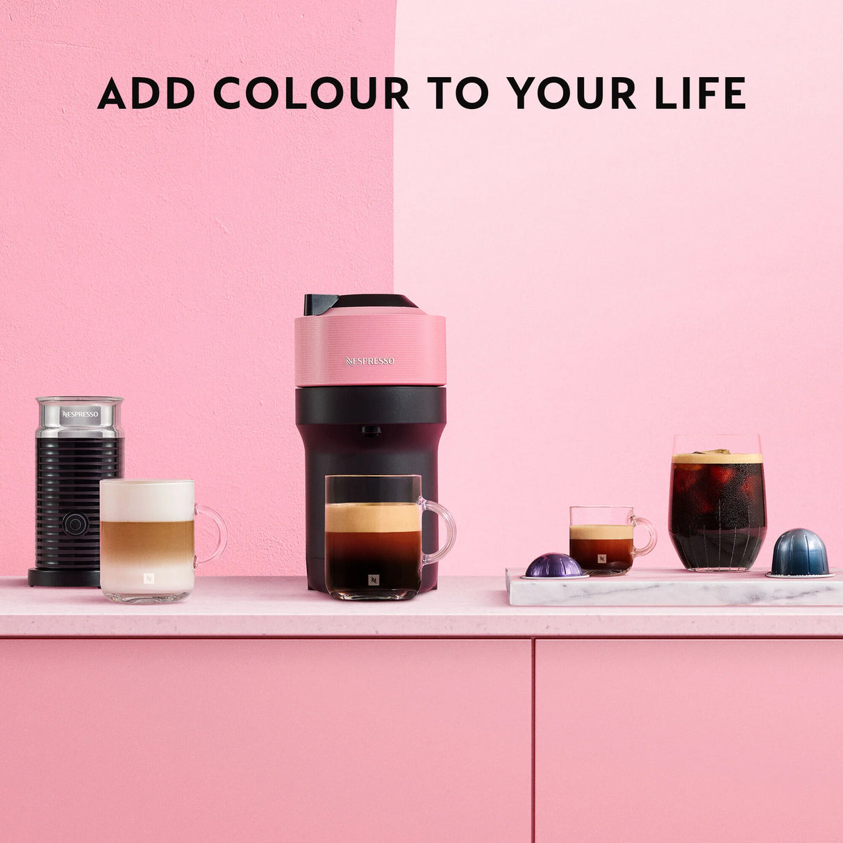 De'Longhi Nespresso Vertuo Pop ENV90.P Capsule Coffee Machine, Pink - COFFEE MAKERS / ACCESSORIES - Beattys of Loughrea