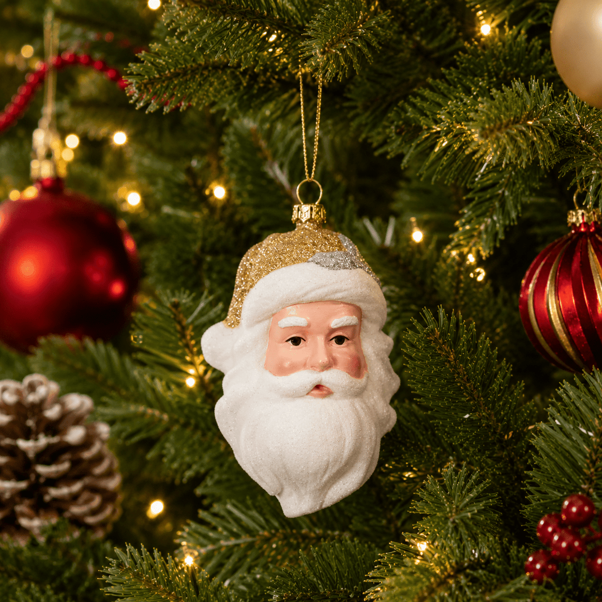 Glitzy Golden Santa Pendant Christmas Tree Ornament - XMAS BAUBLES - Beattys of Loughrea