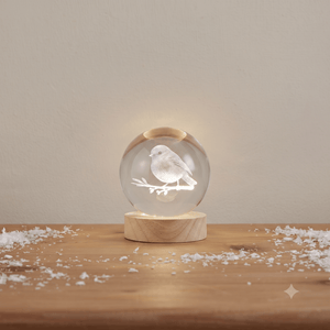 InLit GloBall Illuminated 3D Glass Table Light – Robin - XMAS CERAMIC WOOD RESIN GLASS ORNAMENTS - Beattys of Loughrea