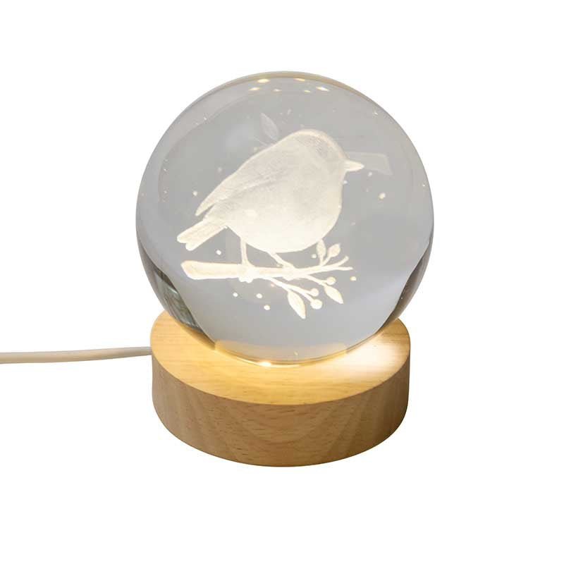 InLit GloBall Illuminated 3D Glass Table Light – Robin - XMAS CERAMIC WOOD RESIN GLASS ORNAMENTS - Beattys of Loughrea
