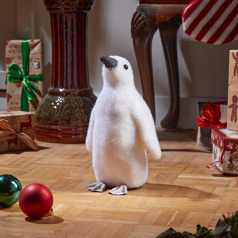 Flocked Penguin Decorative Christmas Figurine (26cm) - XMAS SOFT DECOS - Beattys of Loughrea