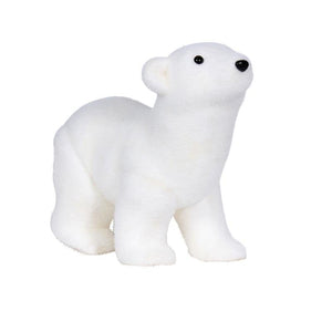 Large Flocked Polar Bear Decorative Christmas Figurine (27cm) - XMAS SOFT DECOS - Beattys of Loughrea