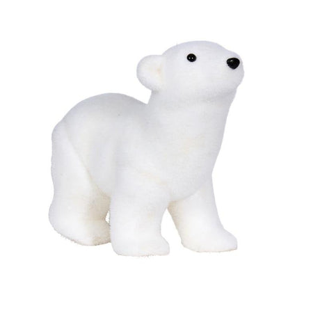 Large Flocked Polar Bear Decorative Christmas Figurine (27cm) - XMAS SOFT DECOS - Beattys of Loughrea