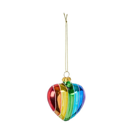 Rainbow Heart Glass Pendant Christmas Tree Decoration - XMAS BAUBLES - Beattys of Loughrea