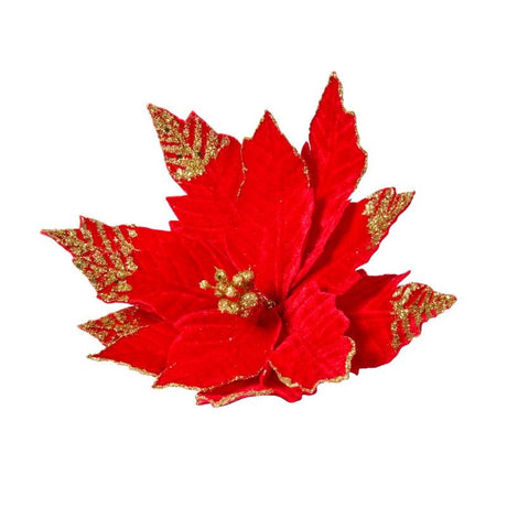 Radiant Reds Velvet Poinsettia Decorative Christmas Stem (Style 1) – 48cm