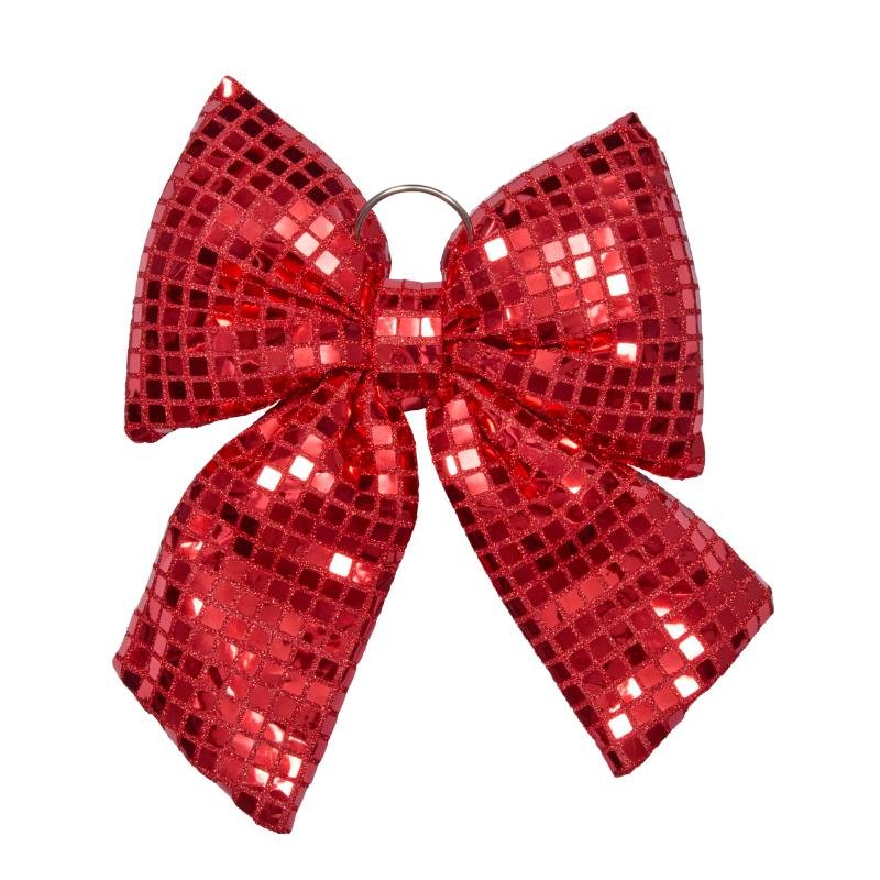 22cm Disco Padded Red Bow Christmas Tree Topper & Hanging Decoration