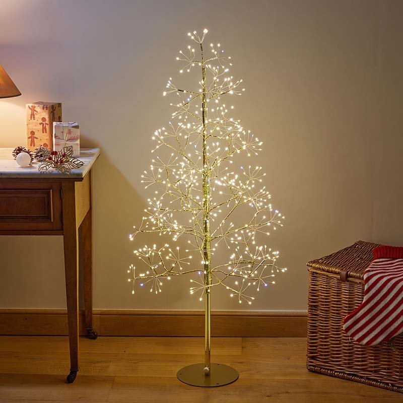 Gold funkensprühender beleuchteter Baum – Silhouette Dekoration – 1.2m – Beattys of Loughrea