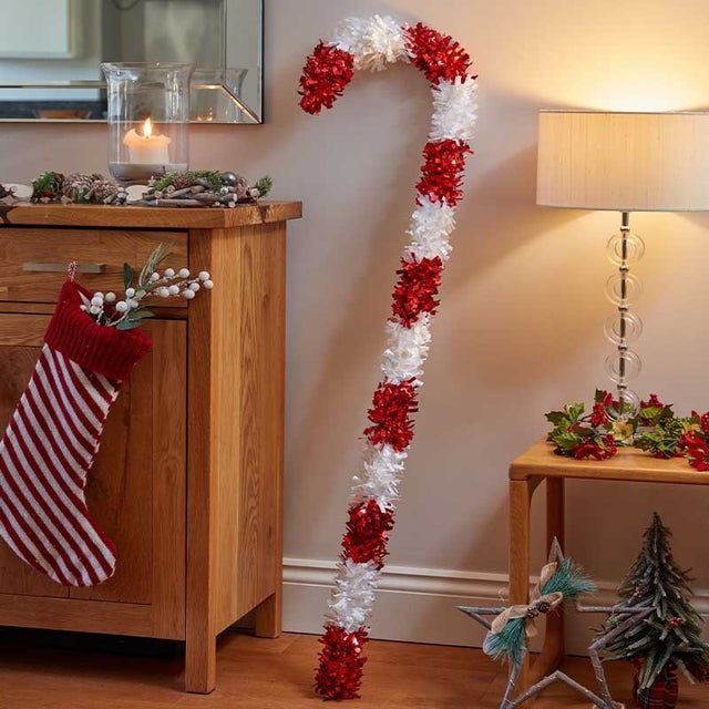 Large Tinsel Candy Cane Christmas Decoration – 1m - XMAS SOFT DECOS - Beattys of Loughrea